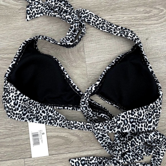 NWT Social Angel Bikini Set Halter Wrap Top High Rise Bottom Black White - Small - Picture 6 of 16